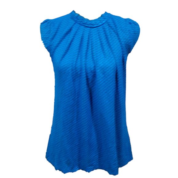 Elle Tops - Elle Woman's Blue Sheer Short Sleeve Top - Small